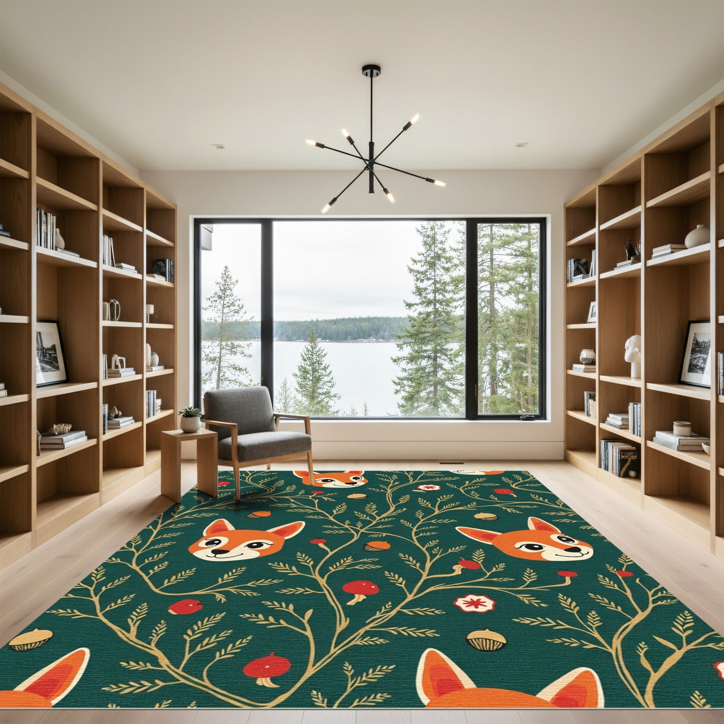 Whimsical Fox Woodland Acorn Pattern Rug