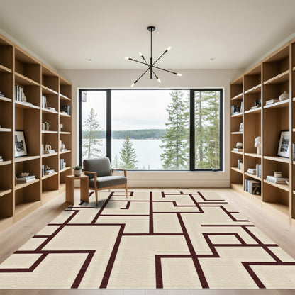 Deep Plum Geometric Block Lines Rug
