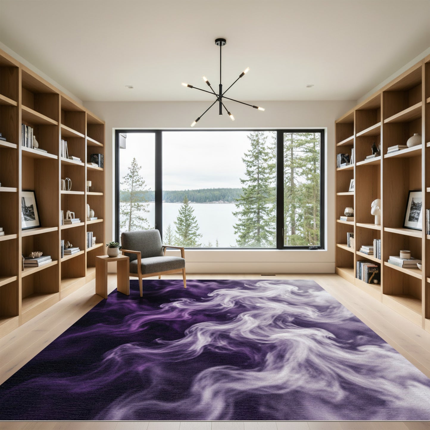 Ethereal Violet White Swirling Smoke Rug