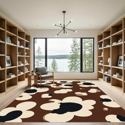 Brown Cream Black Mid Century Floral Rug