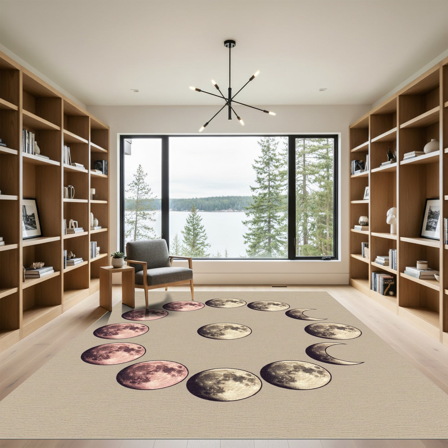 Celestial Phases Beige Lunar Circle Rug