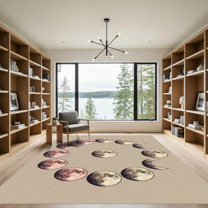 Celestial Phases Beige Lunar Circle Rug