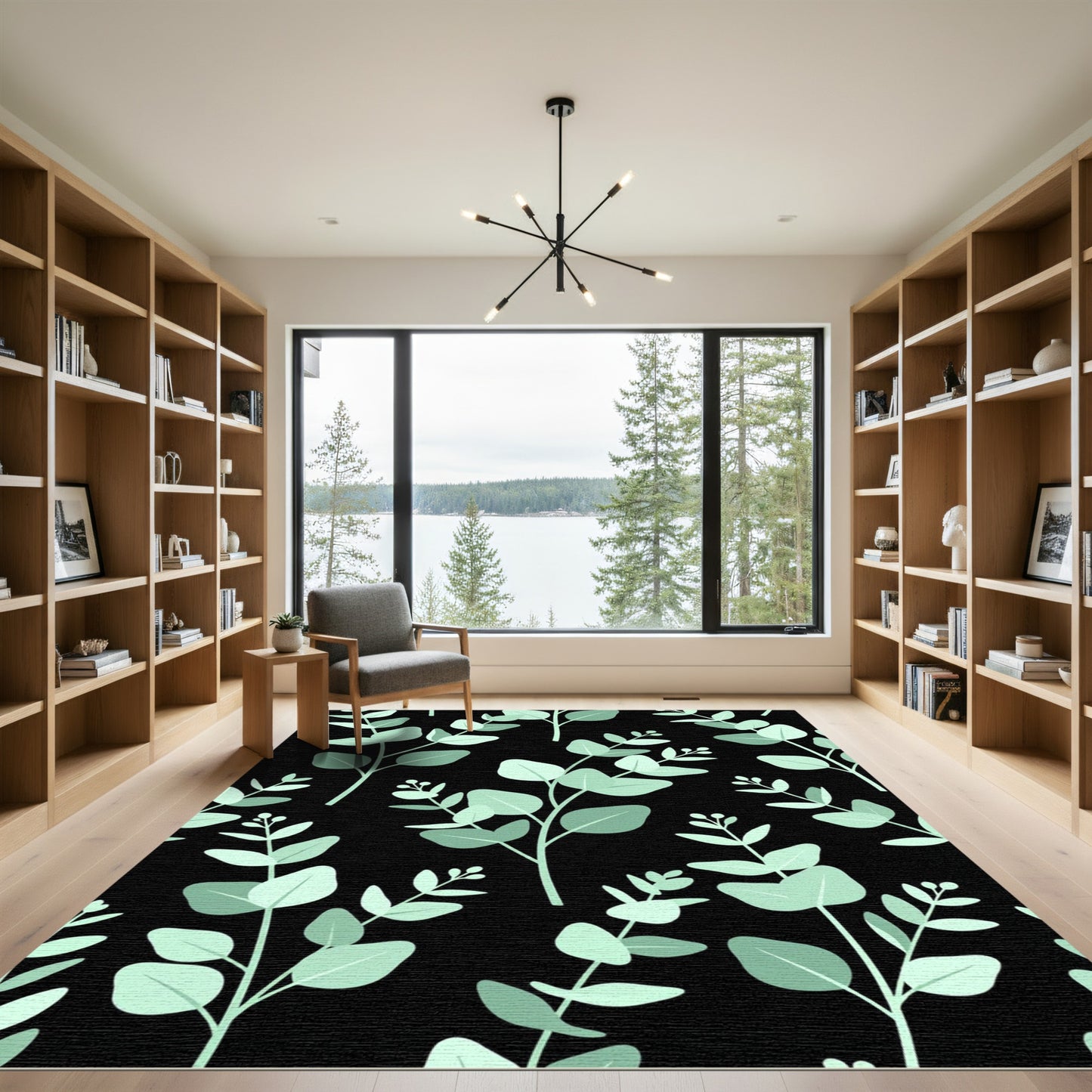 Eucalyptus Leaves on Black Foliage Rug