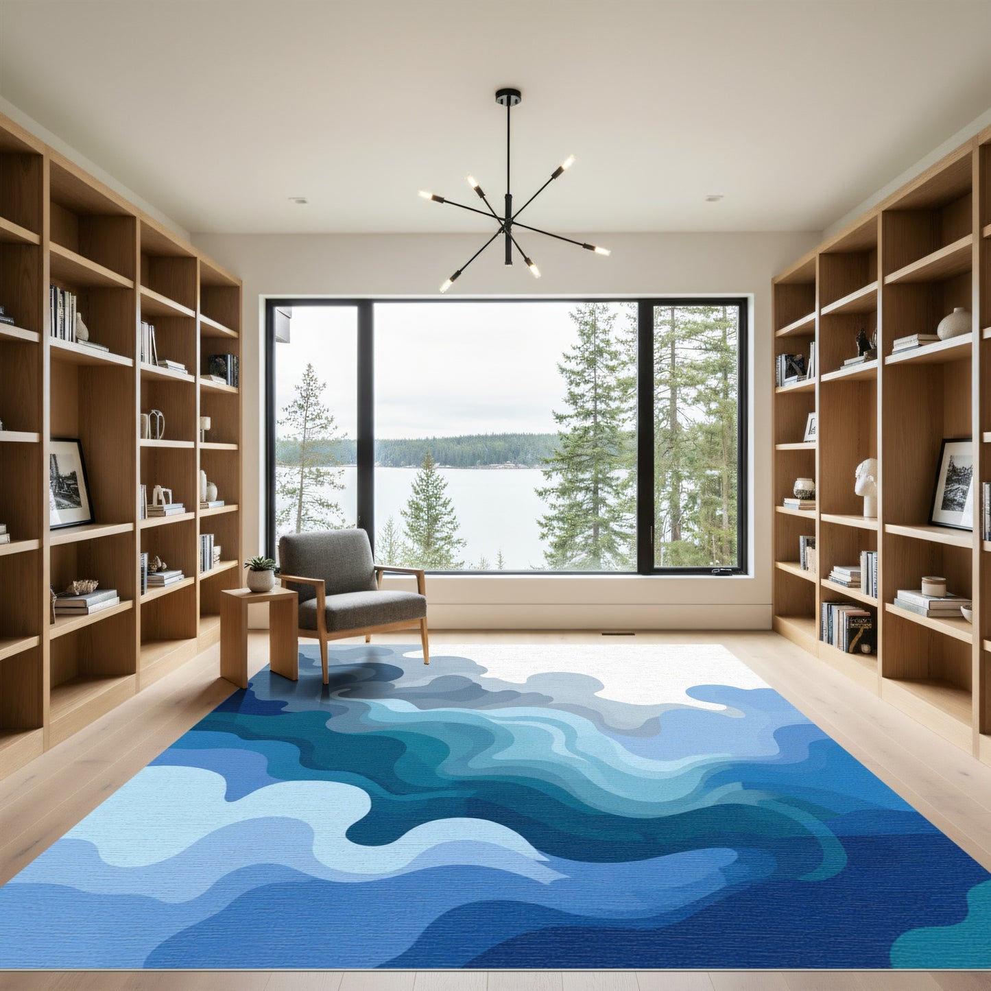 Deep Blue Abstract Wavy Layers Rug