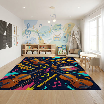 Vibrant Musical Instruments Splatter Notes Rug