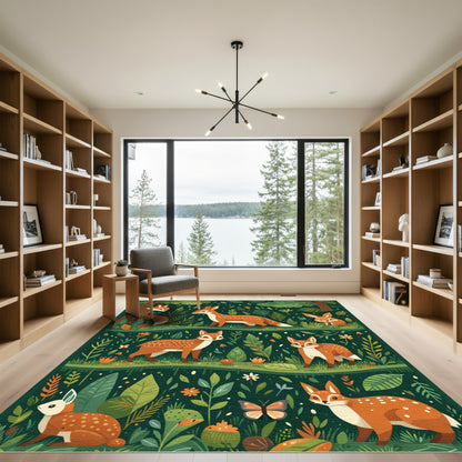 Whimsical Woodland Forest Fox Fauna Rug