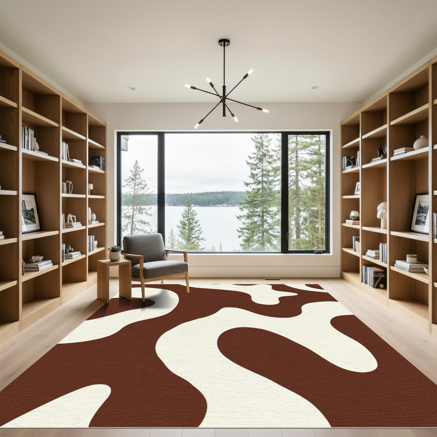 Brown White Organic Blob Rug