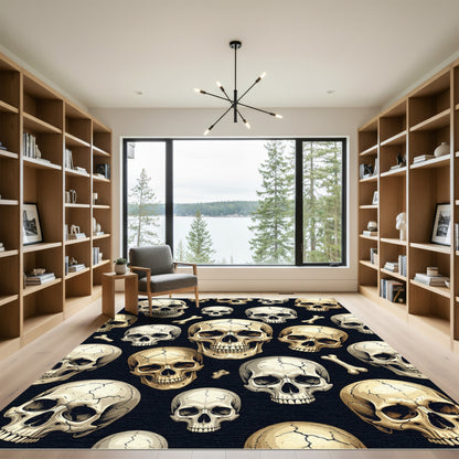 Gothic Cream Skull and Bone Arrangement Rug