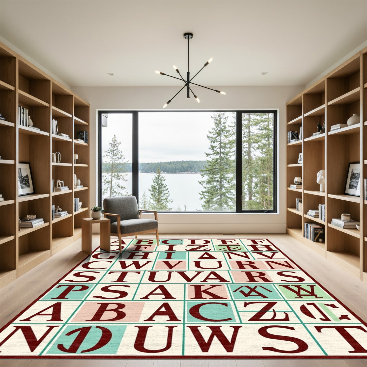 Alphabet Grid Crimson Aqua Squares Rug