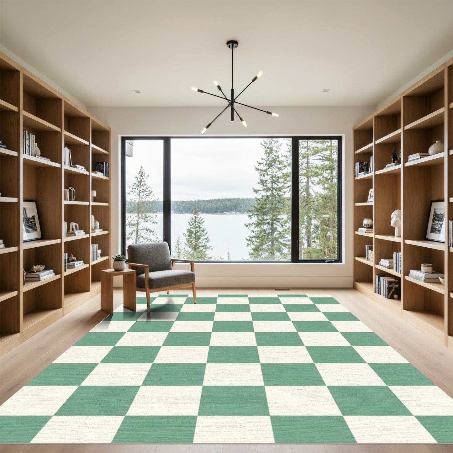 Classic Green and Cream Checkerboard Rug