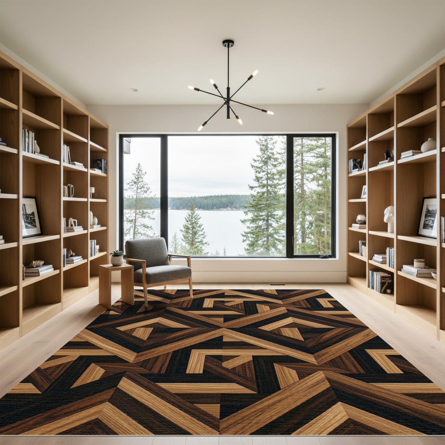 Geometric Walnut Parquet Art Deco Rug