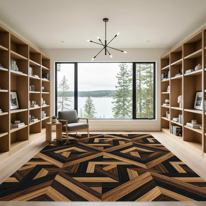Geometric Walnut Parquet Art Deco Rug