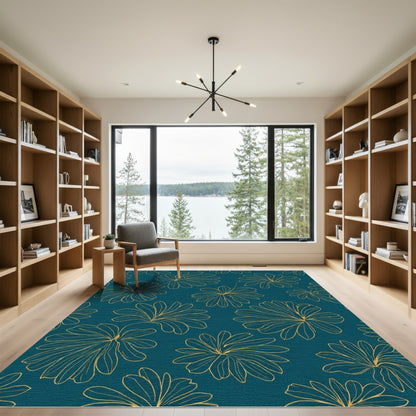 Golden Outline Floral Arrangement Rug