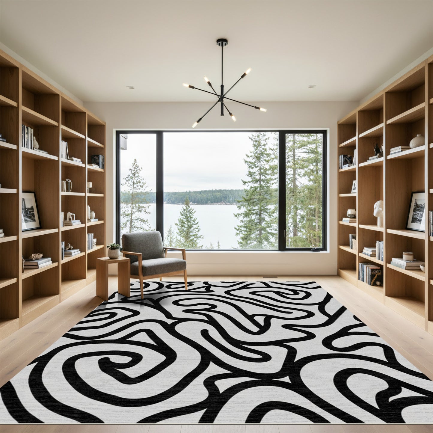 Monochrome Abstract Swirl Ribbon Rug