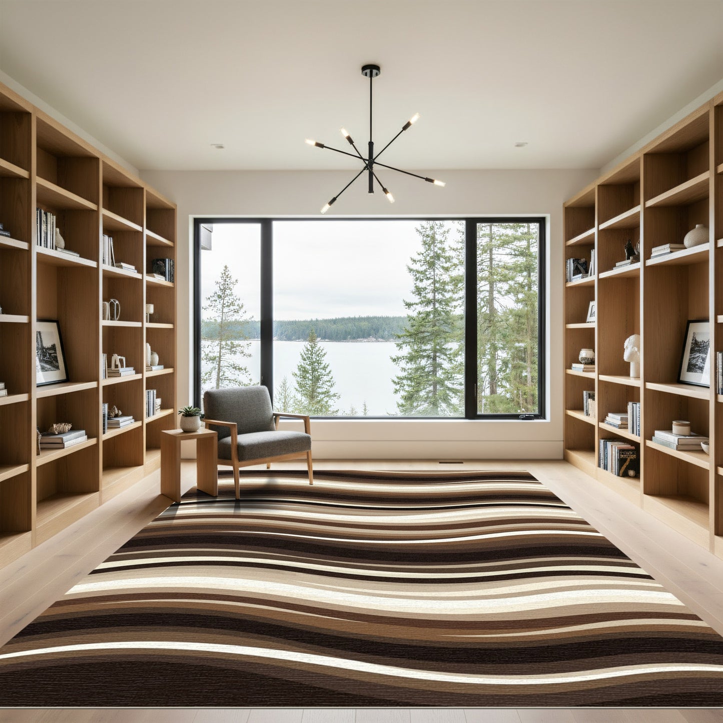 Earthy Brown And Cream Wave Rug