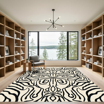 Ornate Cream Black Floral Swirl Rug