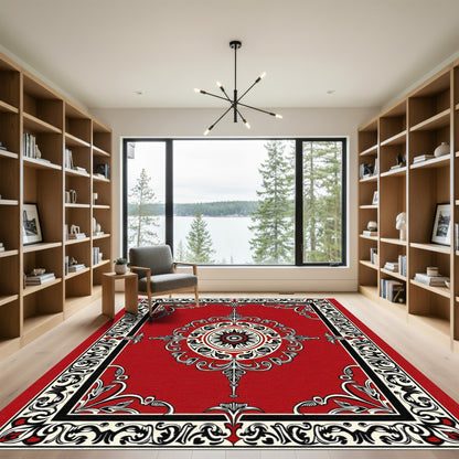 Crimson Red Floral Medallion Frame Rug