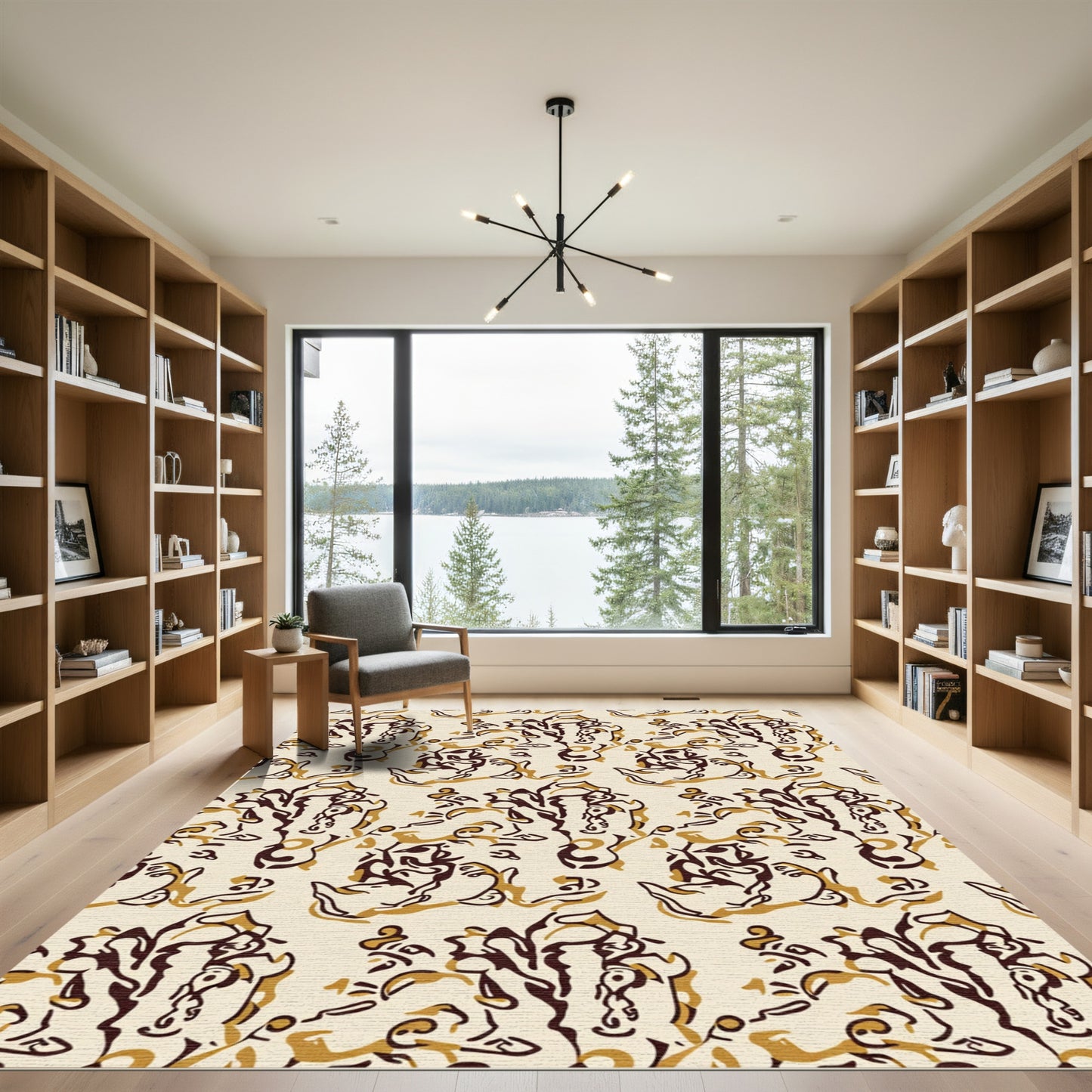 Abstract Brown and Gold Vintage Elements Rug