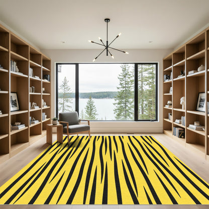 Bold Yellow Black Zebra Stripe Rug