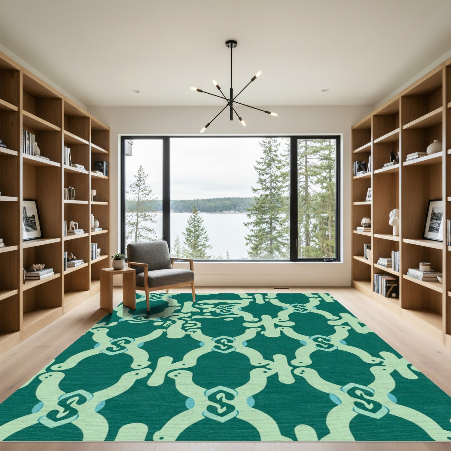 Teal Abstract Interlocking Lattice Rug