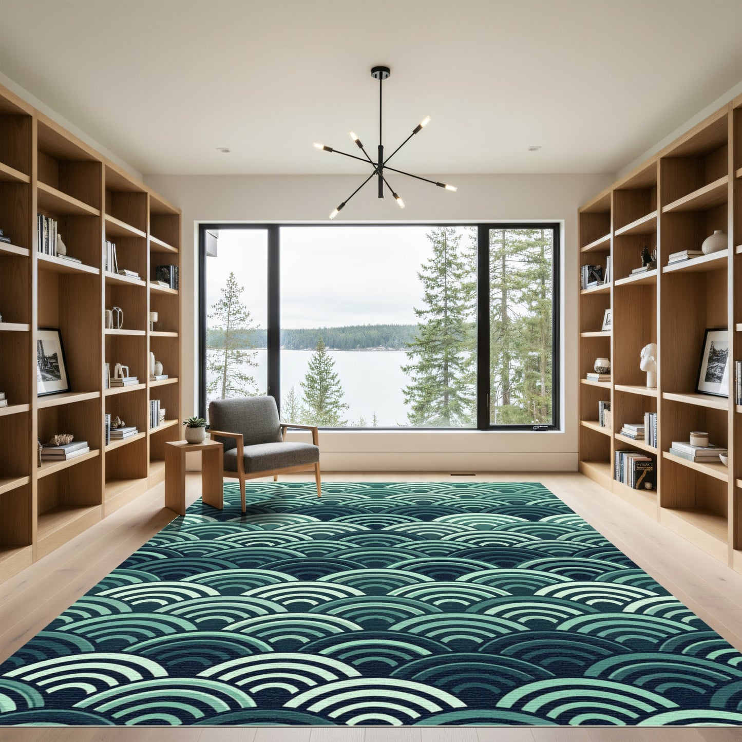 Teal Scale Wave Pattern Rug