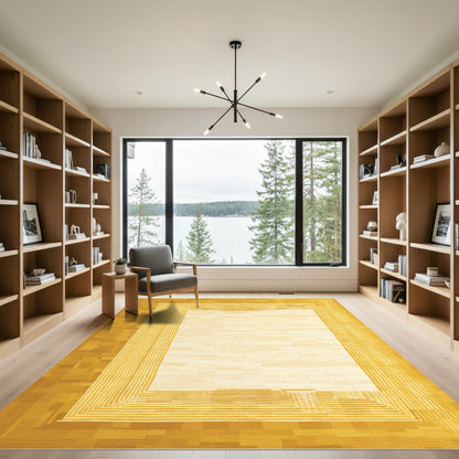 Golden Square Geometric Lined Rug