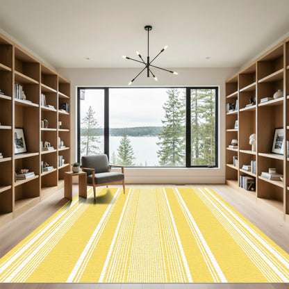 Sunny Yellow and White Pinstripe Rug