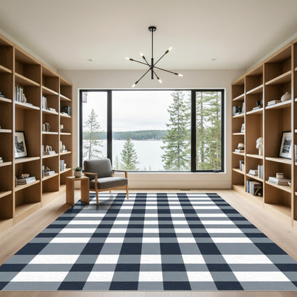 Classic Navy And Gray Gingham Rug