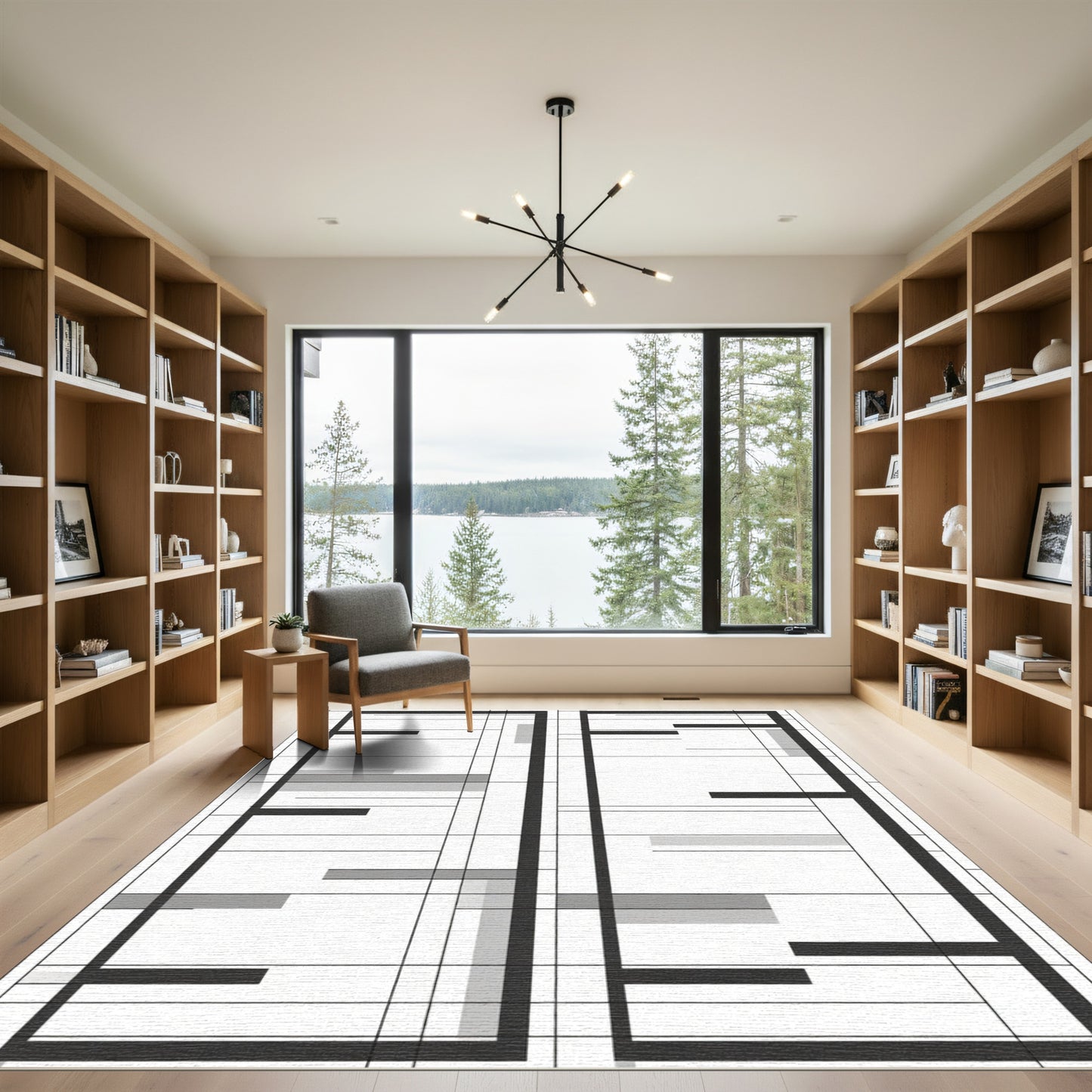 Monochromatic Abstract Geometric Layout Rug
