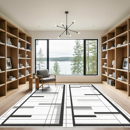 Monochromatic Abstract Geometric Layout Rug