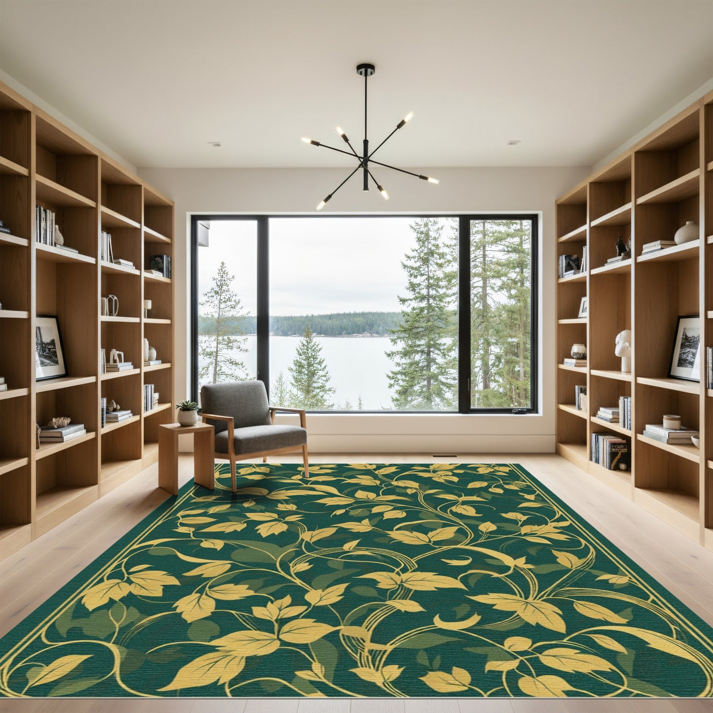 Emerald Green Golden Vine Scrolls Rug