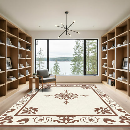 Brown Ivory Classic Floral Medallion Rug