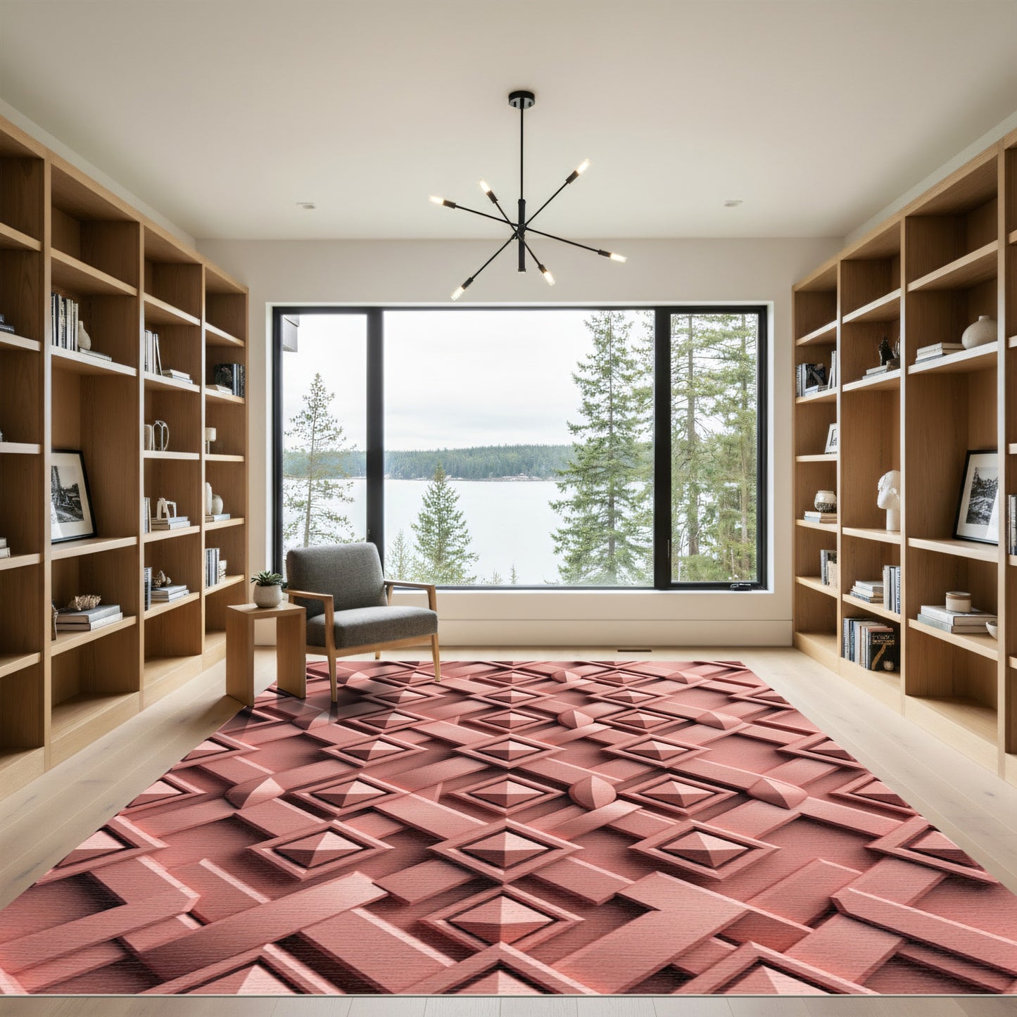 Rose Gold Geometric Diamond Relief Rug