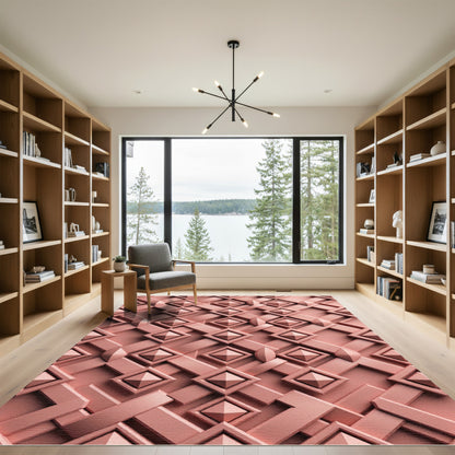 Rose Gold Geometric Diamond Relief Rug