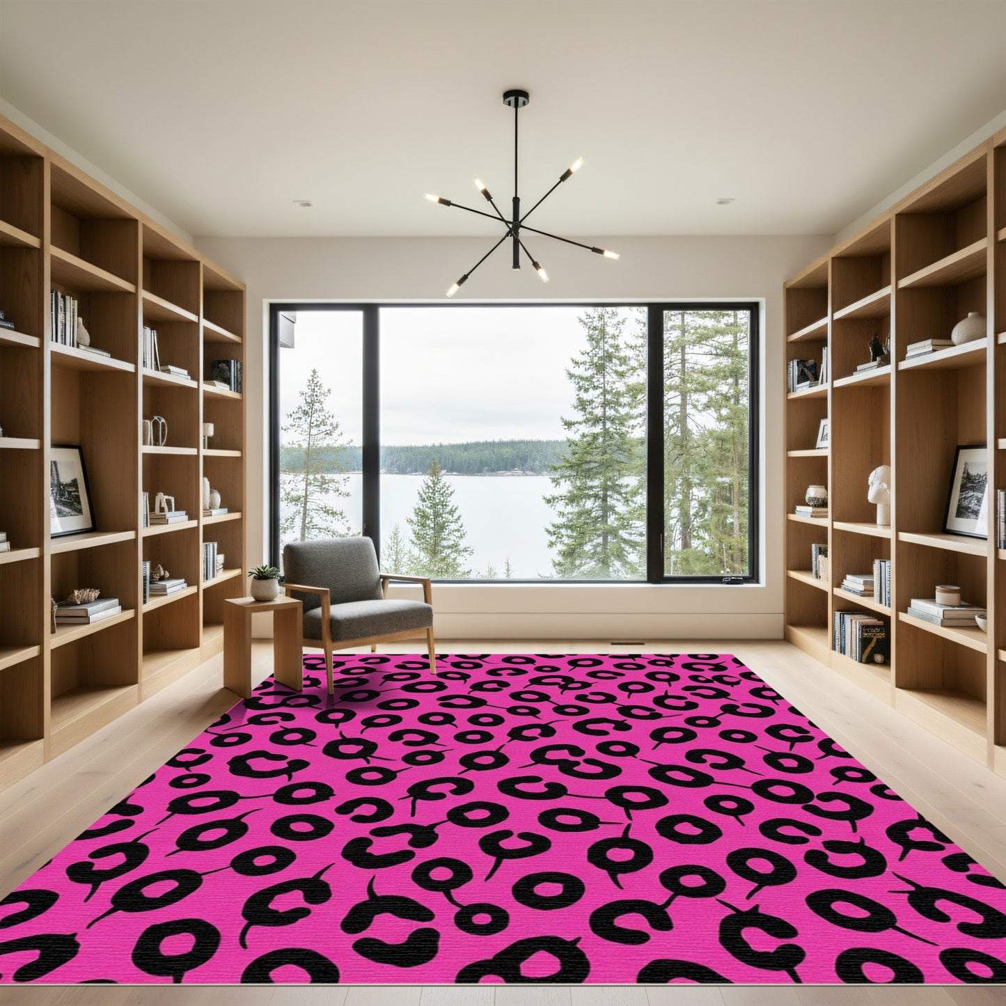 Bright Pink Black Spotty Abstract Rug