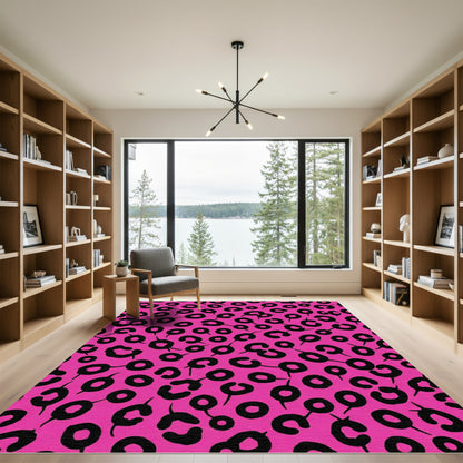 Bright Pink Black Spotty Abstract Rug