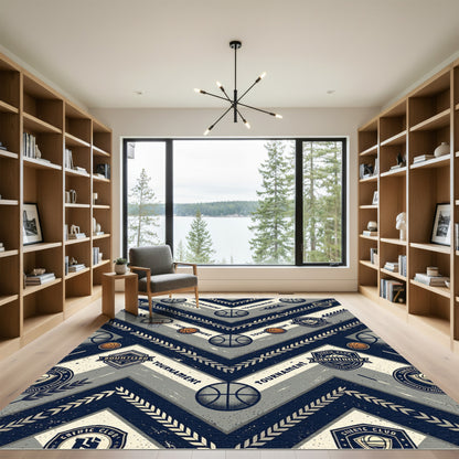 Vintage Athletic Basketball Chevron Stripe Rug