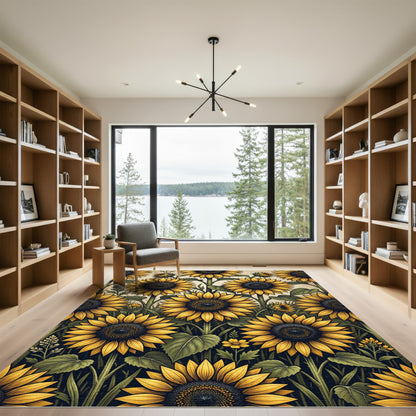 Vintage Sunflower Botanical Garden Art Rug
