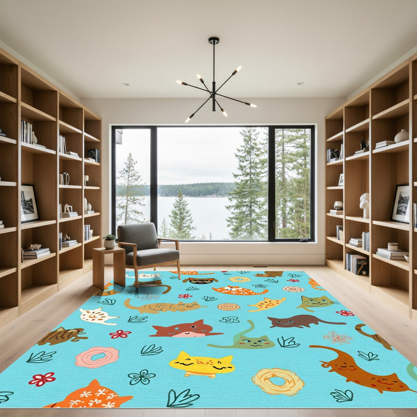 Playful Calico Cat Flower Scatter Rug