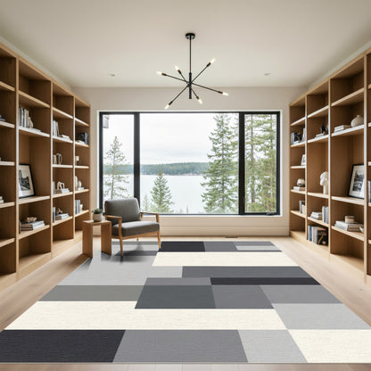 Modern Gray Geometric Blocks Rug