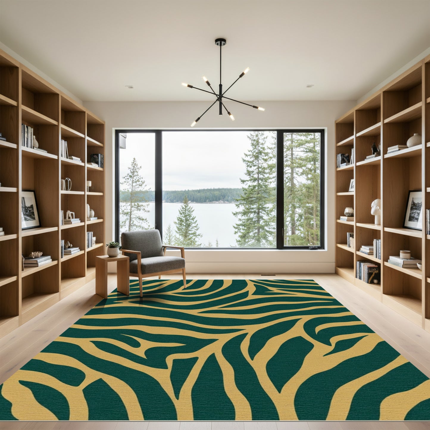 Deep Teal Gold Zebra Stripes Rug