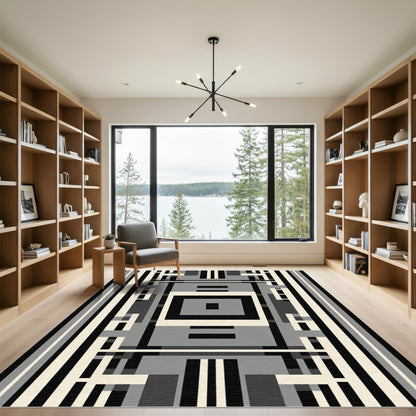 Monochromatic Geometric Modern Square Rug