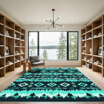 Teal Tribal Peacock Diamond Stripe Rug