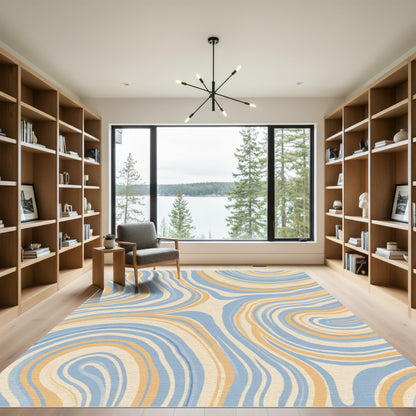 Pale Blue Beige Swirling Marble Rug