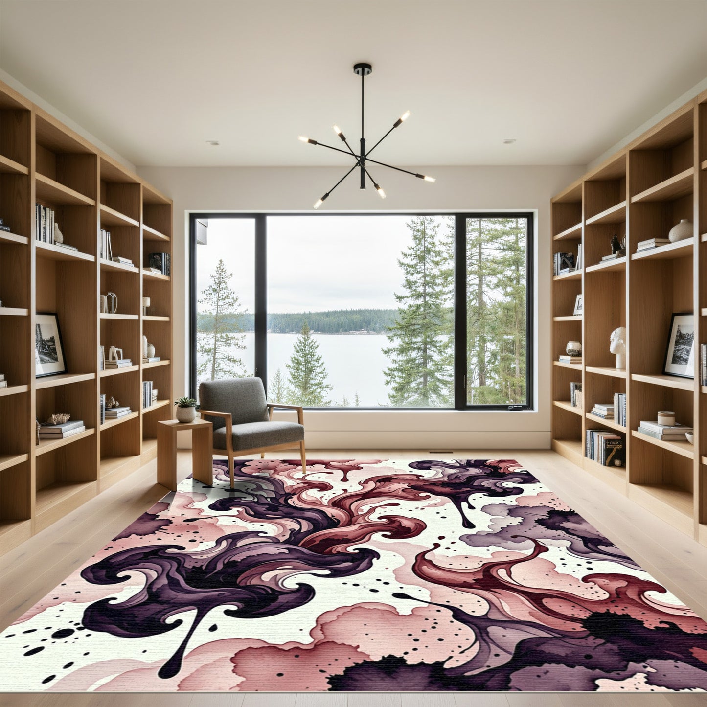Moody Ink Wash Swirl Abstract Art Rug