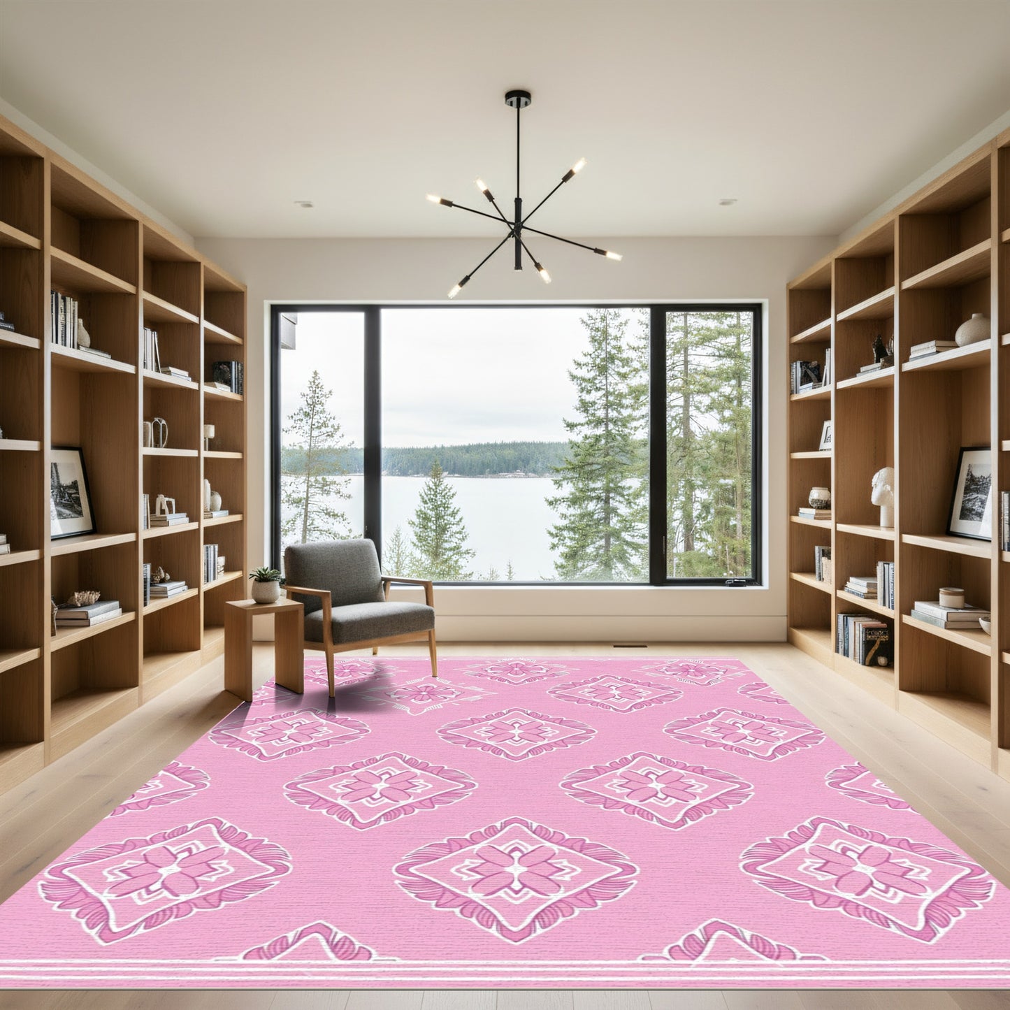Pink Floral Diamond Medallion Rug
