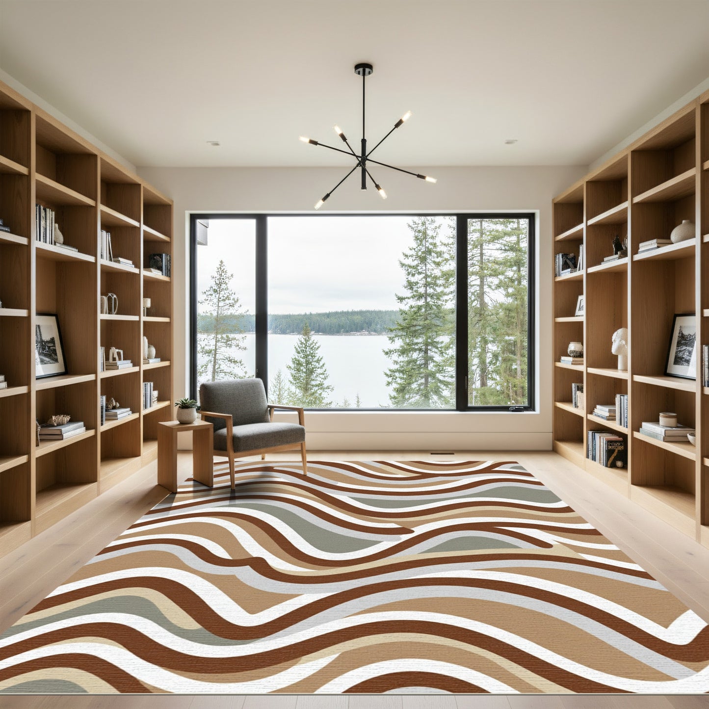 Earthy Brown Abstract Wave Rug