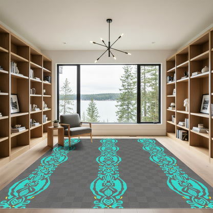 Teal Abstract Vertical Tribal Bands Rug
