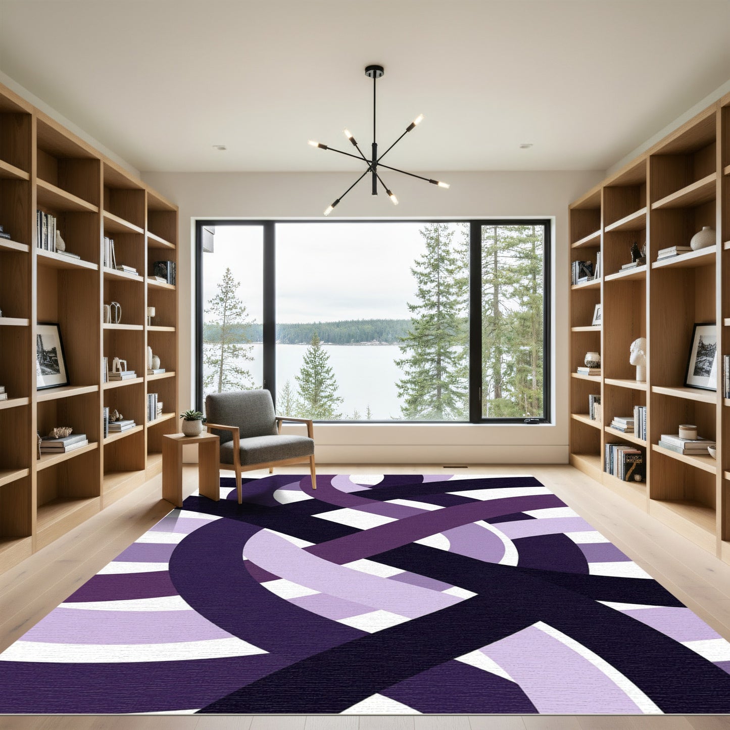 Abstract Interlocking Purple Curved Lines Rug