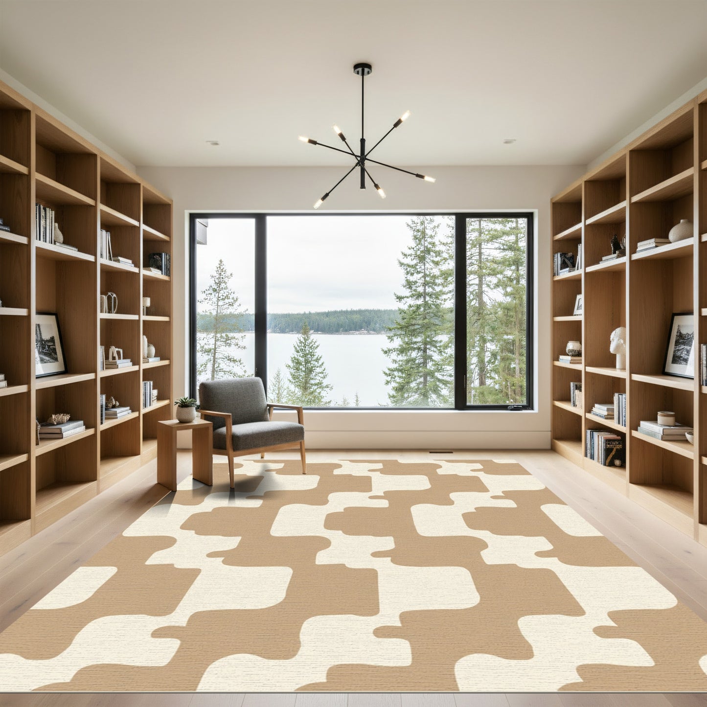 Modern Beige Cream Organic Grid Rug